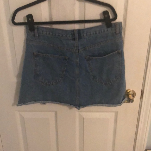 Distressed Blue Denim Jean Button Up Skirt - Picture 3 of 3